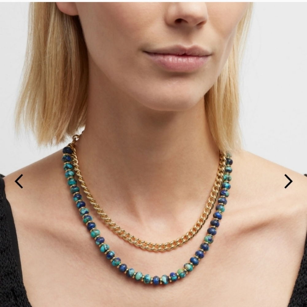 Kendra Scott Rebecca Multi Strand Necklace Bronze Veined Lapis Turquoise Gold 🆕 - Picture 2 of 10